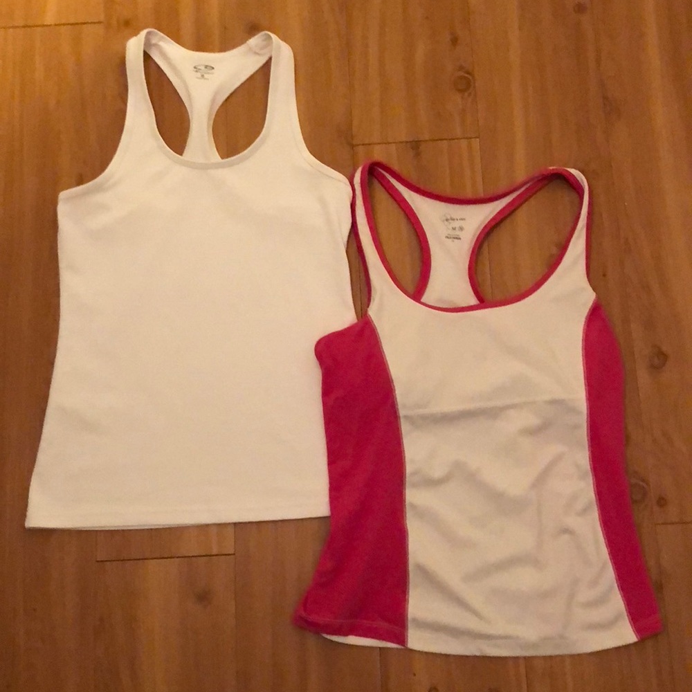 2 white running tanks